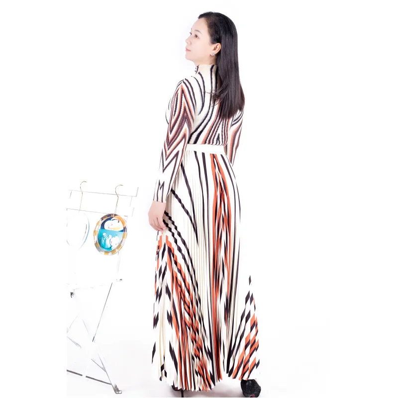 Плиссированная одежда Tianbao Miyake оптовая продажа осенняя Новинка полосатая плиссированная футболка с длинным рукавом свободная юбка