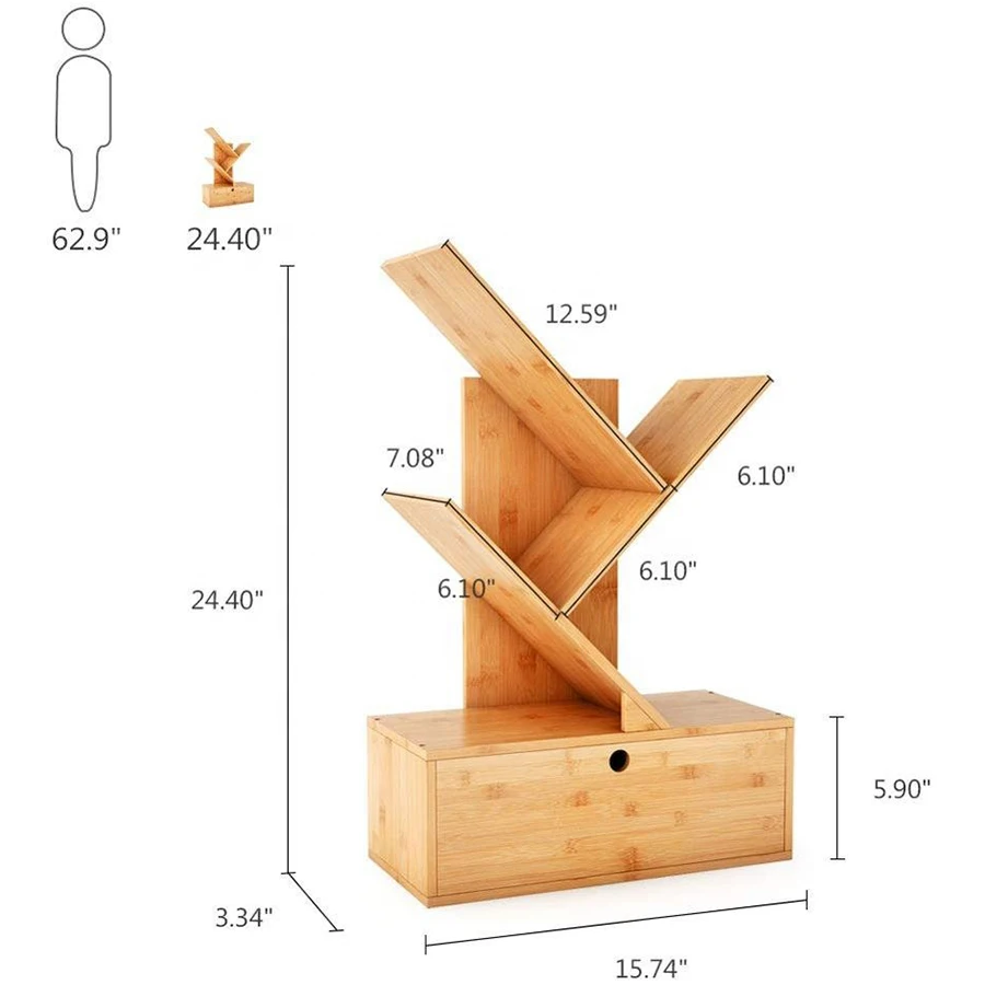 Book Rack With Storage and Drawers Cheap Natural Bamboo Bookshelf