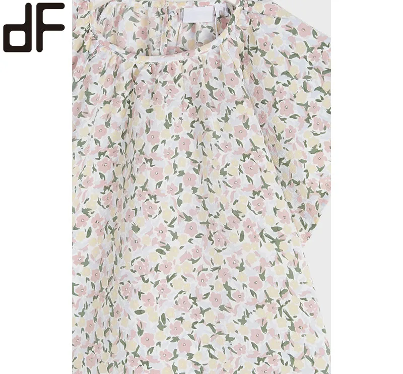 New Custom Girls Blouses Floral Printed Summer Kids Clothing Butterfly Print Top Short Sleeve O Neck Tops For Kids