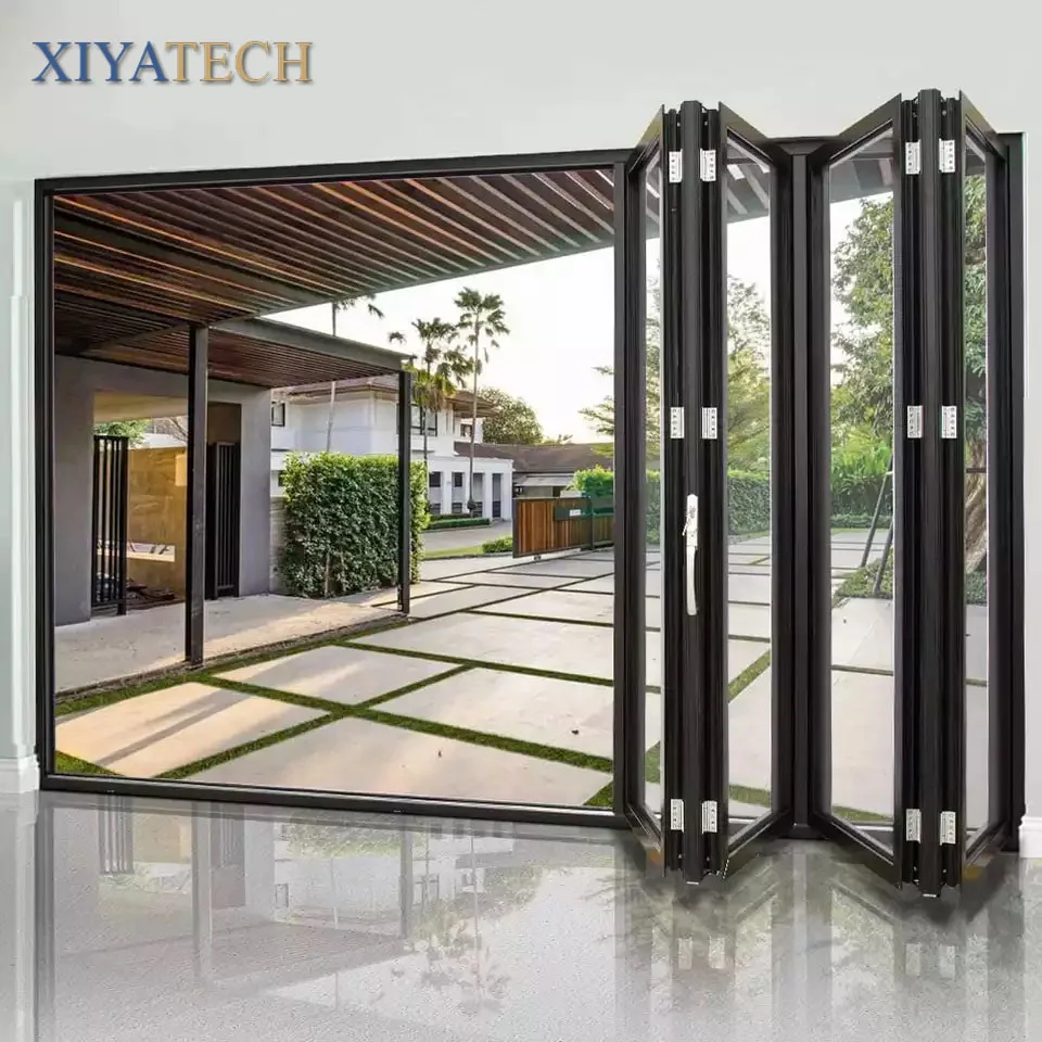 XIYATECH front alloy sliding aluminium doors black modern aluminum folding door tempered glass aluminium bifold doors for home
