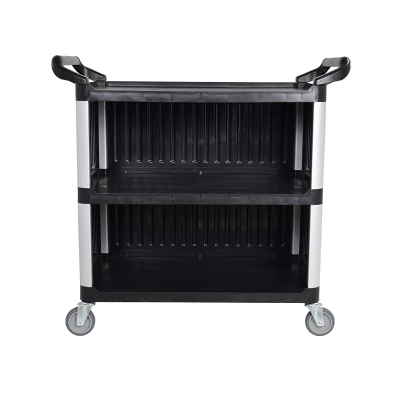 3 Tiers Hospital Cleaning Service Cart with rubbish bin Factory Price school dining room Plastic Food Trolley Cart Wholesale