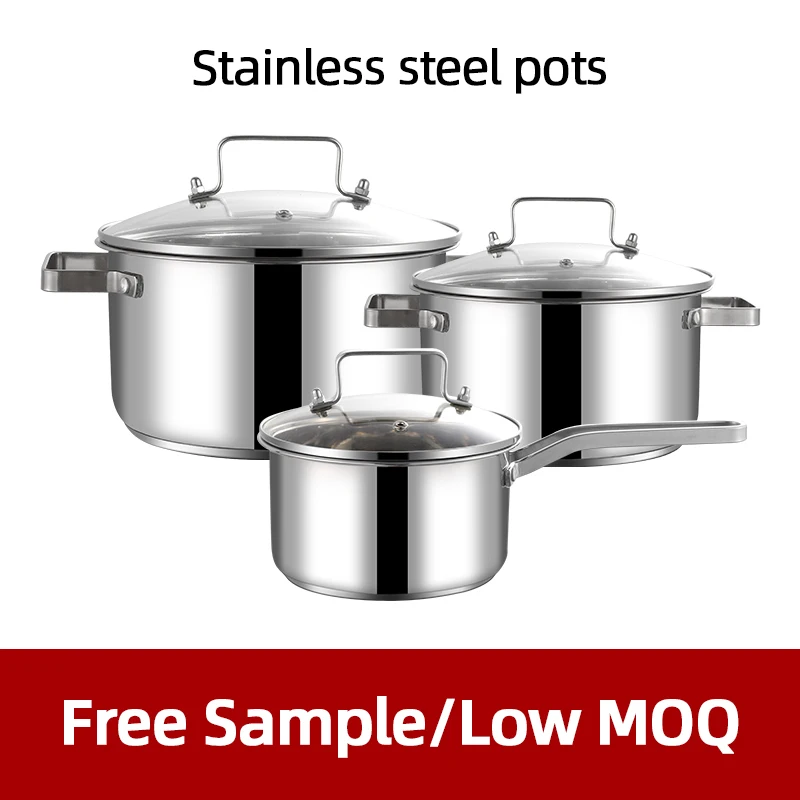 Top Selling Customizable General Stove Kitchen 6 Pcs Stainless Steel Cookingware Soup Sauce Cooking Pots Cookware Sets