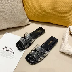 Ladies Fancy Slippers Transparent ABS Jelly Shoes Flat Slides Slippers for Female