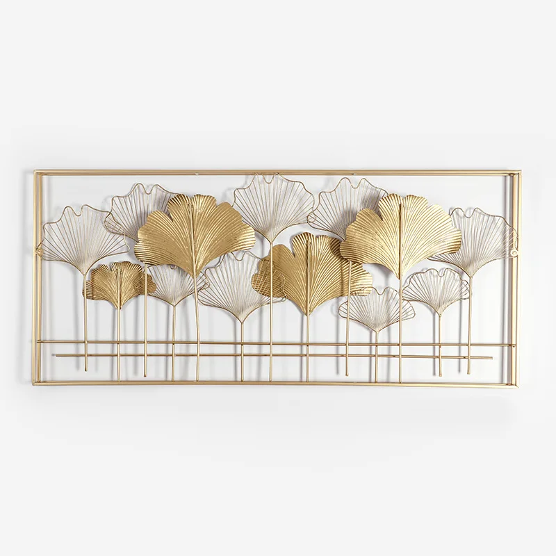 Factory Price Luxury Modern Art Decoration Home Accessories Metal Ginkgo Leaf Design Wall Art Decoration With Frame for Hotel