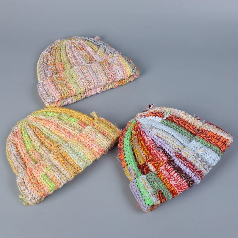 Madeshine многоцветная Радужная полоска в стиле бохо пряжа вязаная вручную уличная одежда Зимняя Теплая Шапка-бини
