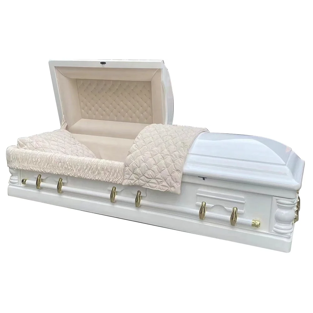 Luxury European Style Oak Solid Wood Casket Coffins Biodegradable Velvet Interior Colorful MDF Funeral Burial