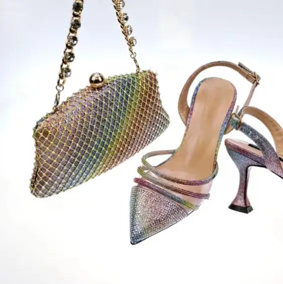 new 8 colors Ladies Party Shoe And Bag Set  Women Wholesale Beautiful Ladies  Design Wedding Party ladies shoes and bags