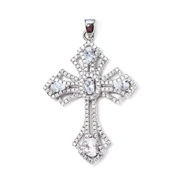 Wholesale White Gold Plated 925 Sterling Silver Cross Prong Pendant Cross CZ Pendant Prong Setting Necklace Cubic Zirconia
