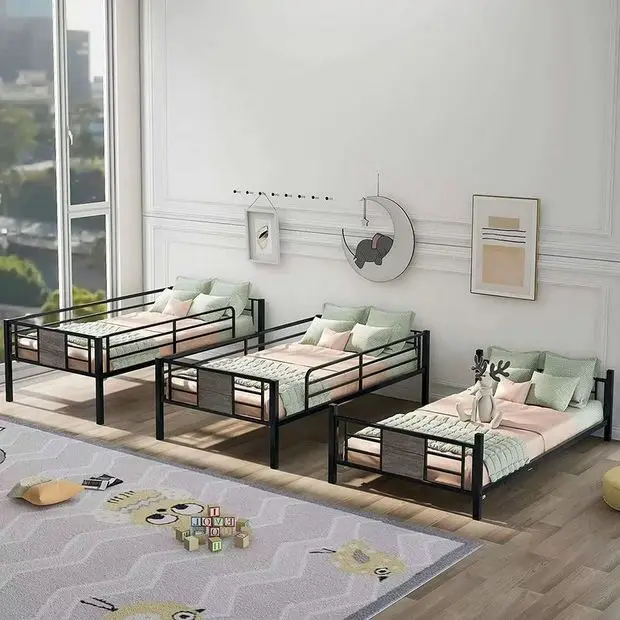 Metal Triple Bed Twin Over Twin Over Twin, Frame with Long and Short Ladder for 3, Strong Bunk Beds for Kids and Adult