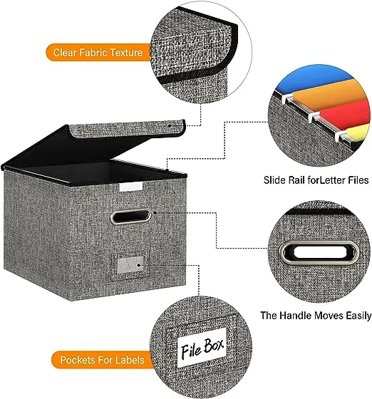 File Box Organizer with lid Collapsible Linen File Storage Boxes Comic book storage box