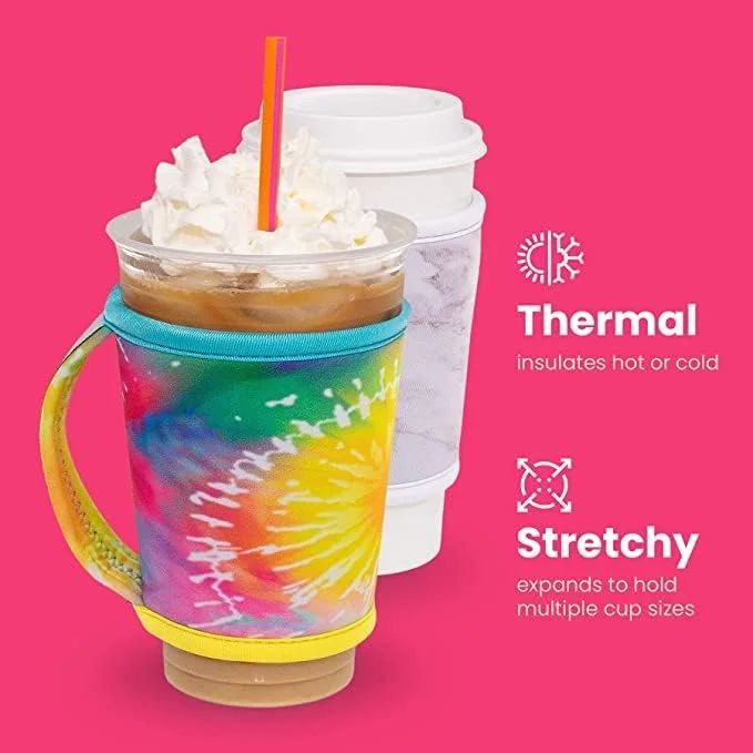 Coffee Cup Reusable Sleeves Neoprene Insulator with Handle For Cold And Hot Beverage Coozies Tumblers 24oz Yeti Rambler 30oz.