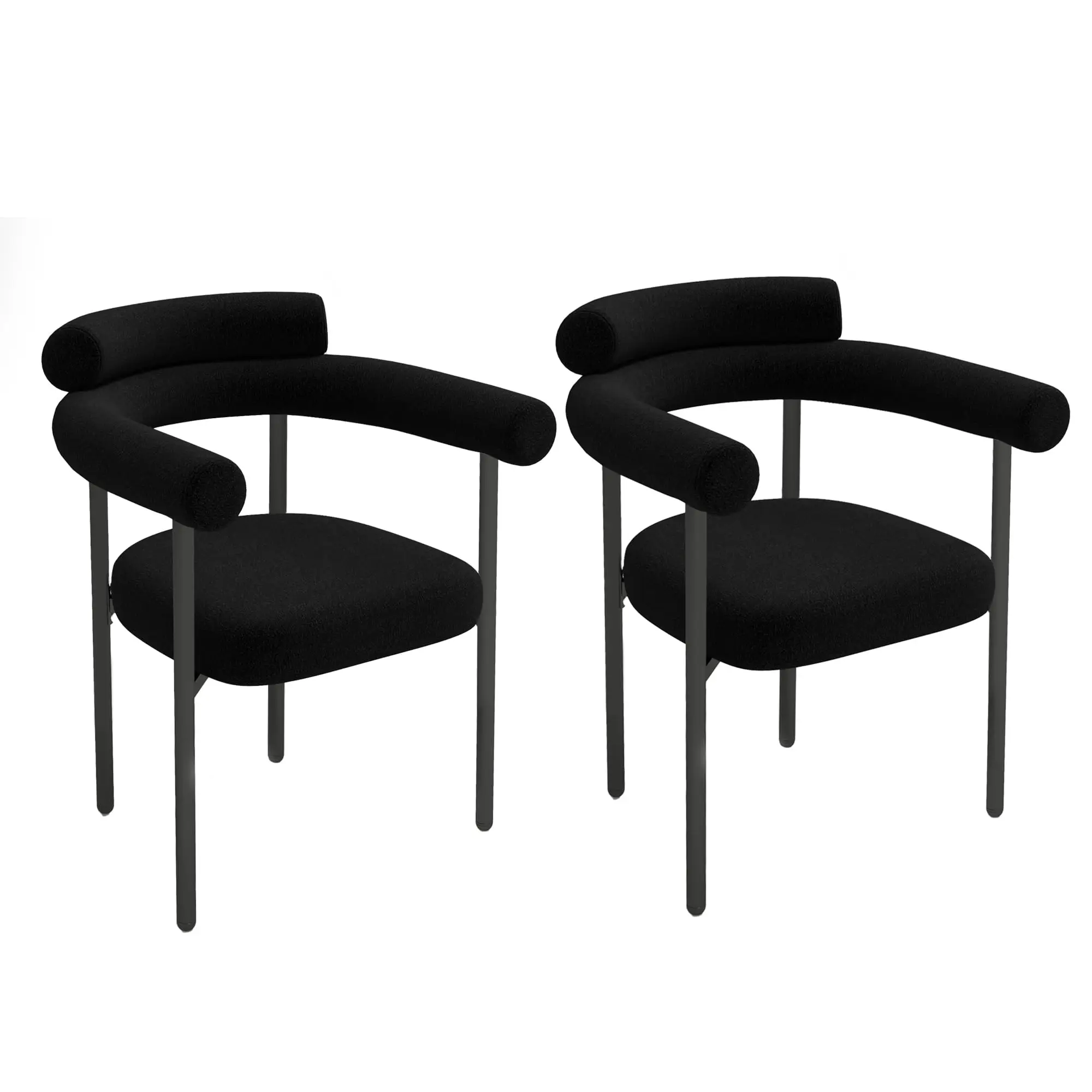Mid-Century Modern Black Dining Chairs Round Kitchen Chairs with Cushions and Metal Legs for Dining Room Kitchen Living Room