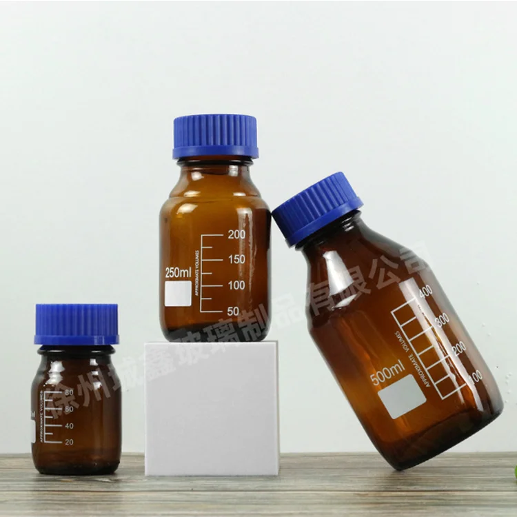 Small Mouth 25cl 50cl 100cl Gl45 Chemical Laboratory Scale Bottle Glass Reagent Bottle With Pp Blue Screw Cap