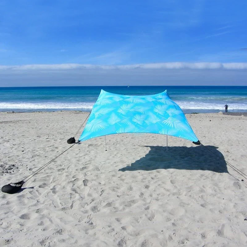 High Quality Portable Lycra, 4 Aluminum Poles Anti UV Easy Setup Sun Shelter Canopy Outdoor Sun Shade Beach Tents With Sandbag/