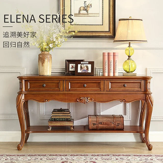 Роскошный китайский консольный стол/стол с 3 ящиками и 1 полкой, резной дизайн, коричневый, для гостиной