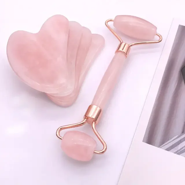 Wholesale natural beauty quartz jade roller gua sha set face massage jade roller