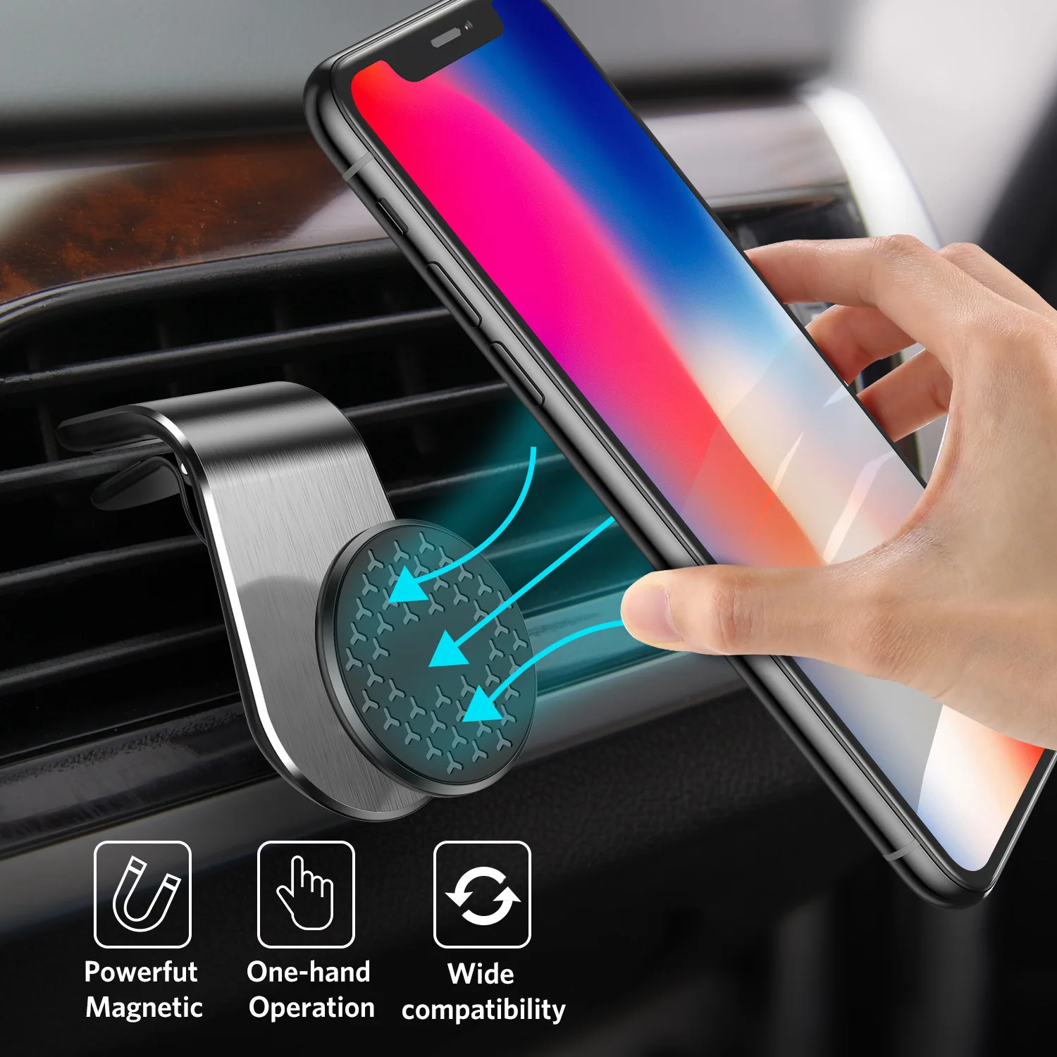 China Supplier Amazon Top Seller Mxihy Magnetic L Shape Air Vent Clip Mount cell phone holder for car