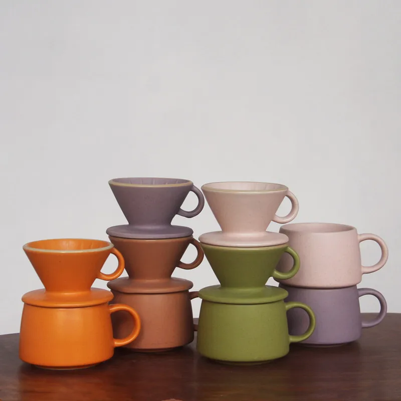 Simple Article 18 Inner Flow Textured Three-Hole Filter Ceramic Hand Coffee Filter Coffee Cup Set
