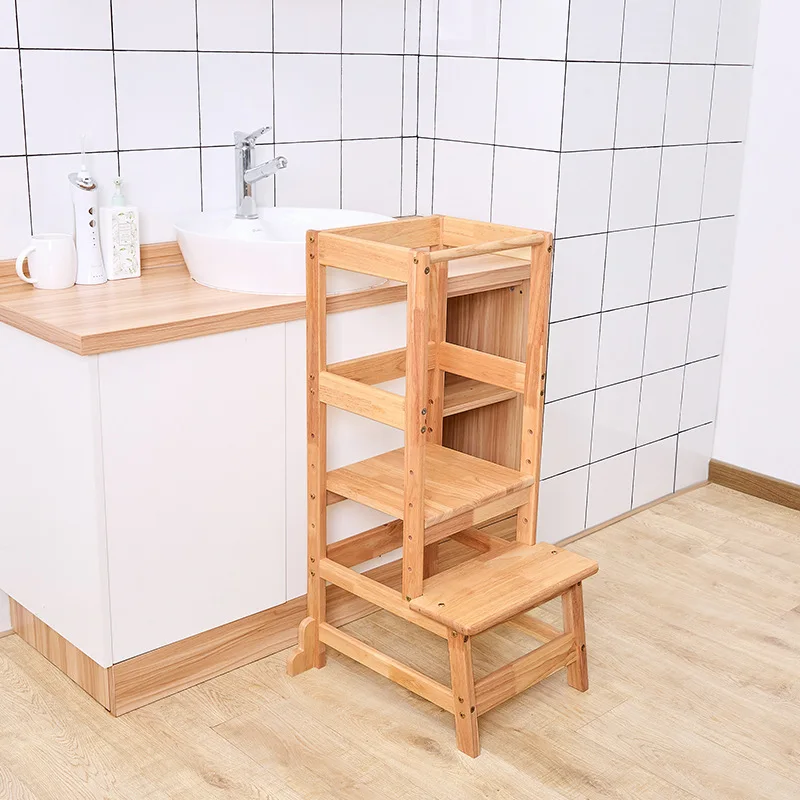 Non-slip baby kitchen hand-washing bamboo platform step pad foot height children step stool children learning tower