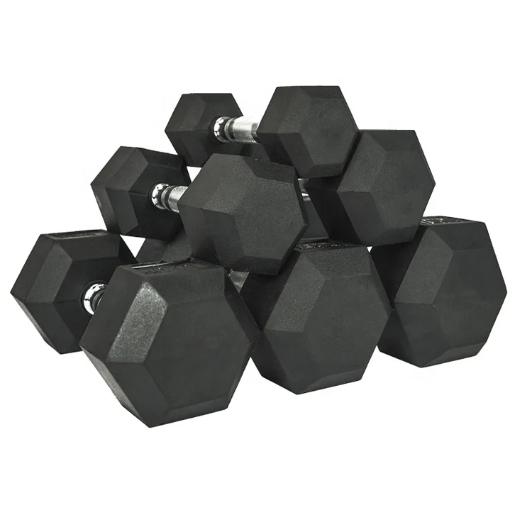 Powerman Fitness Strength Training Wholesale Gym Cast Iron Rubber Mancuernas 20kg 40kg 45 Lbs Kg Hex Dumbbells