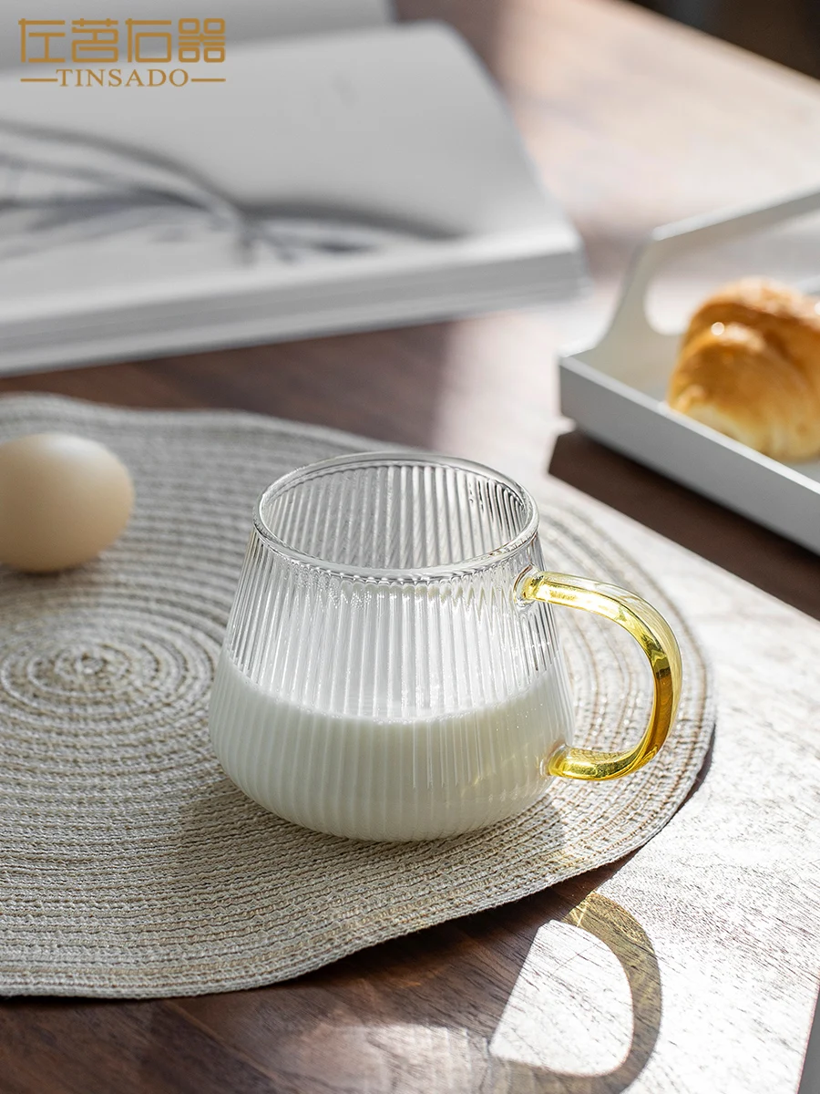 Wholesale office heat-resistant glass cup with handle tea cup transparent high-value household drinking cup kitchen gadgets