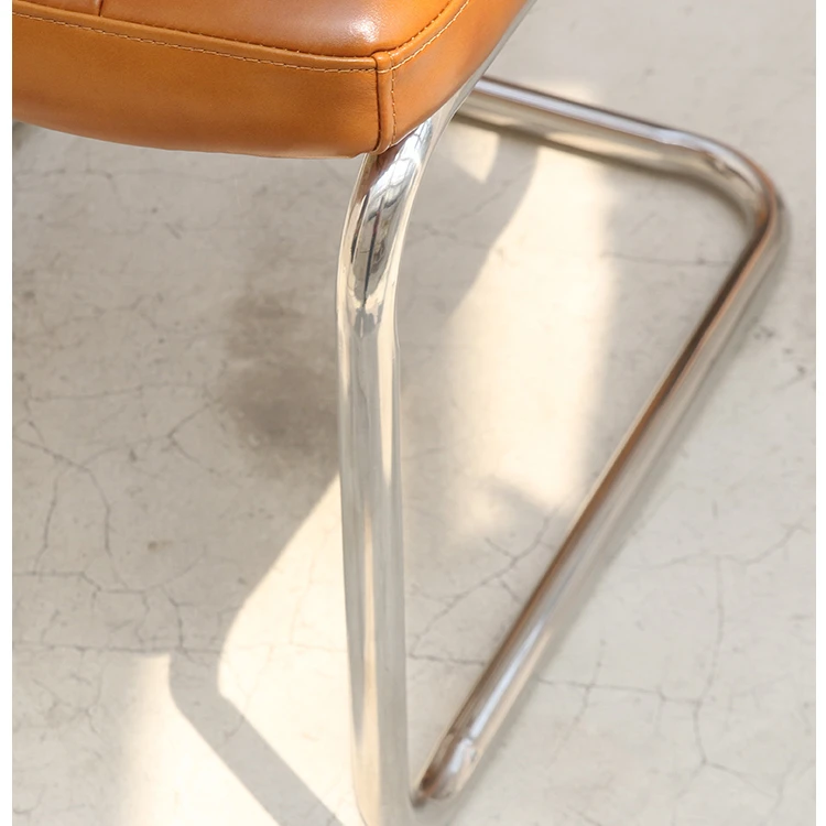 Modern designer vintage medieval luxury leather rattan dining chair stainless steel frame for dining room restaurant cafe