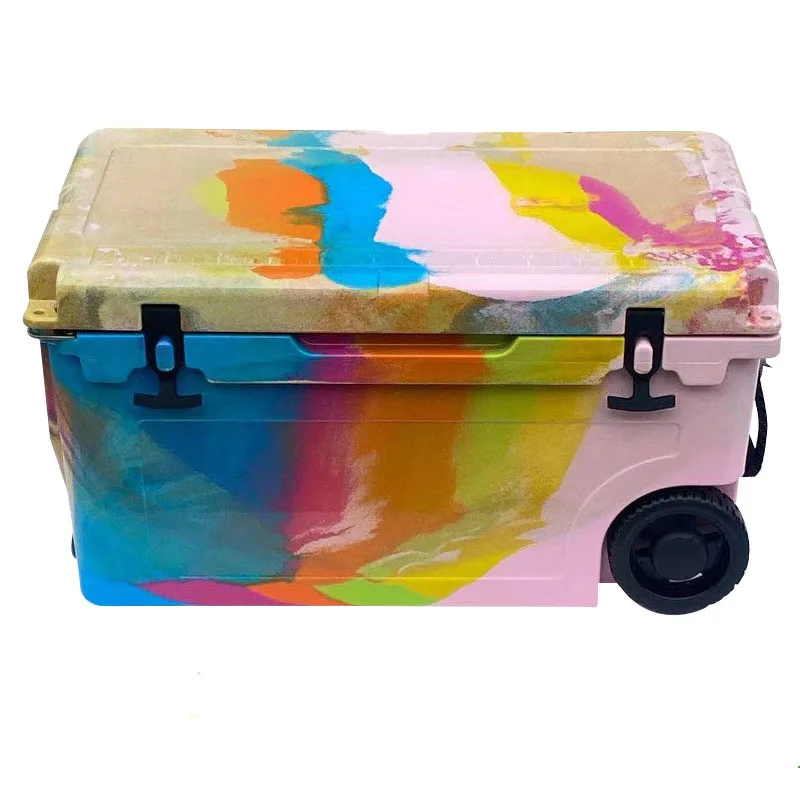 2024 Hot sell 50QT wheel hard cooler insulated cold chain vaccine ice box roller mold cooler with bottles of food camping