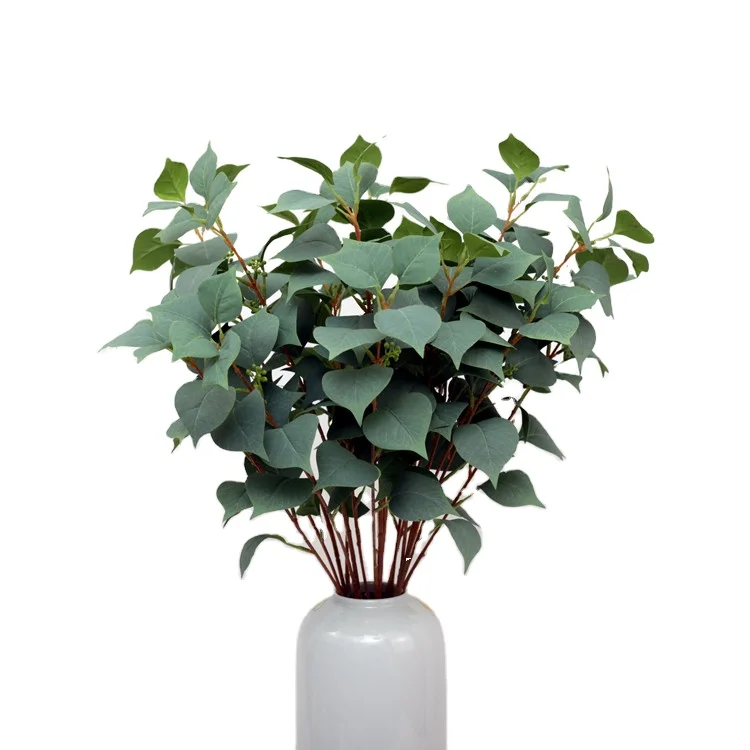 Wholesale lifelike high quality fabric green decorative flower arrangement artificial long eucalyptus leaf plant with stem