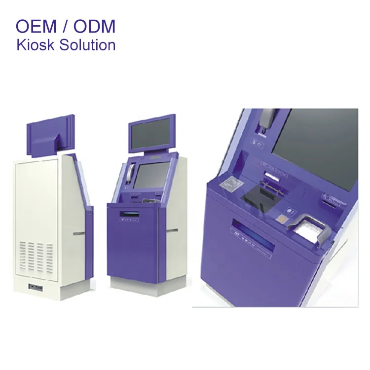21.5 inch Dual touch screen self service terminal bill payment documents printing kiosk with card reader camera  handset