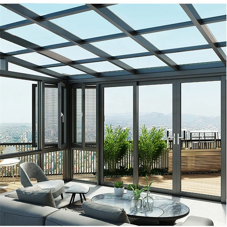 Garden Sun House Room Balcony Aluminum Wooden  Glass Conservatory Polygon Sunroom solarium sun room Glass Container House