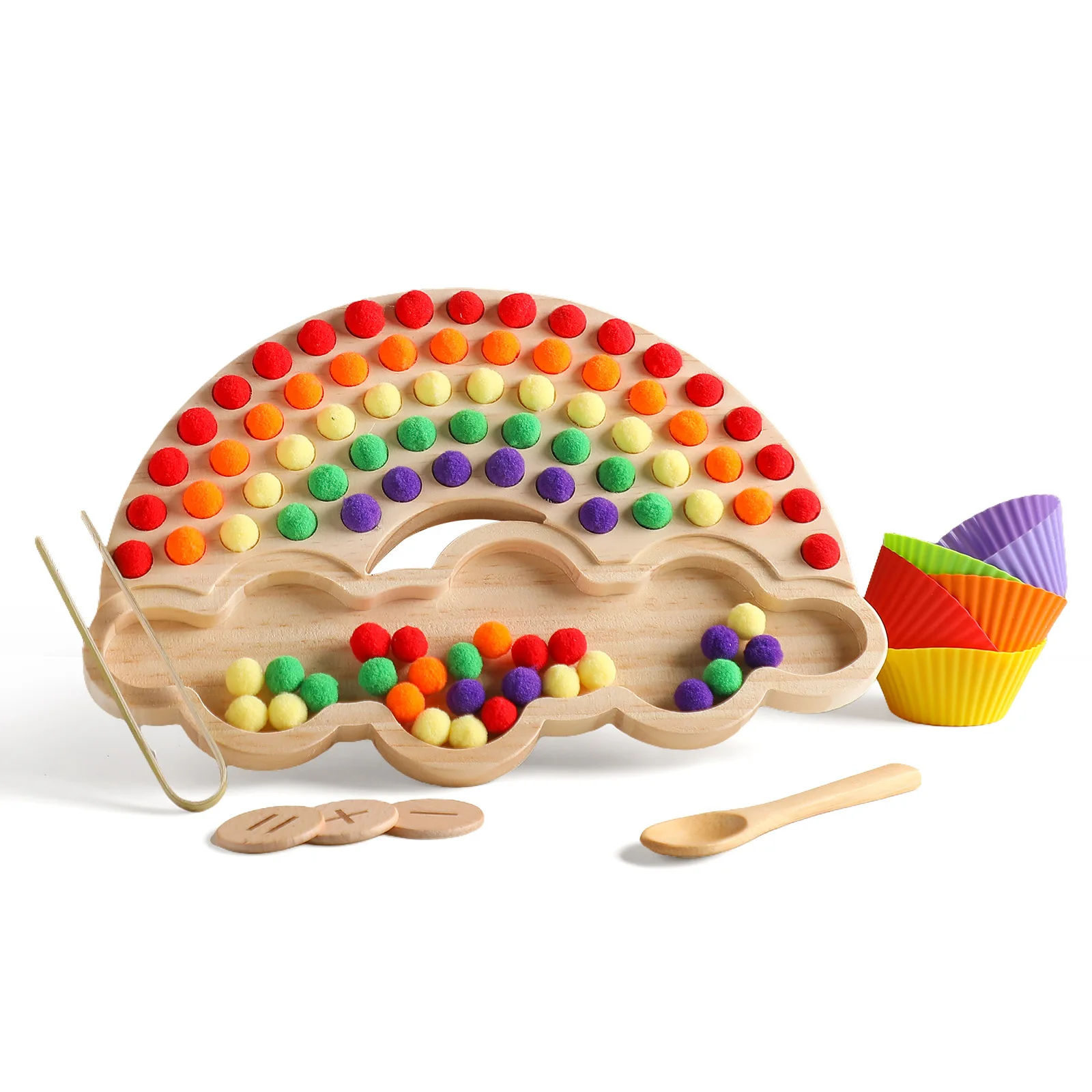 YT BABY  New Style Rainbow Board Fur Ball Toy,Kids Wooden Coin Box Drawer Game Educational Toys