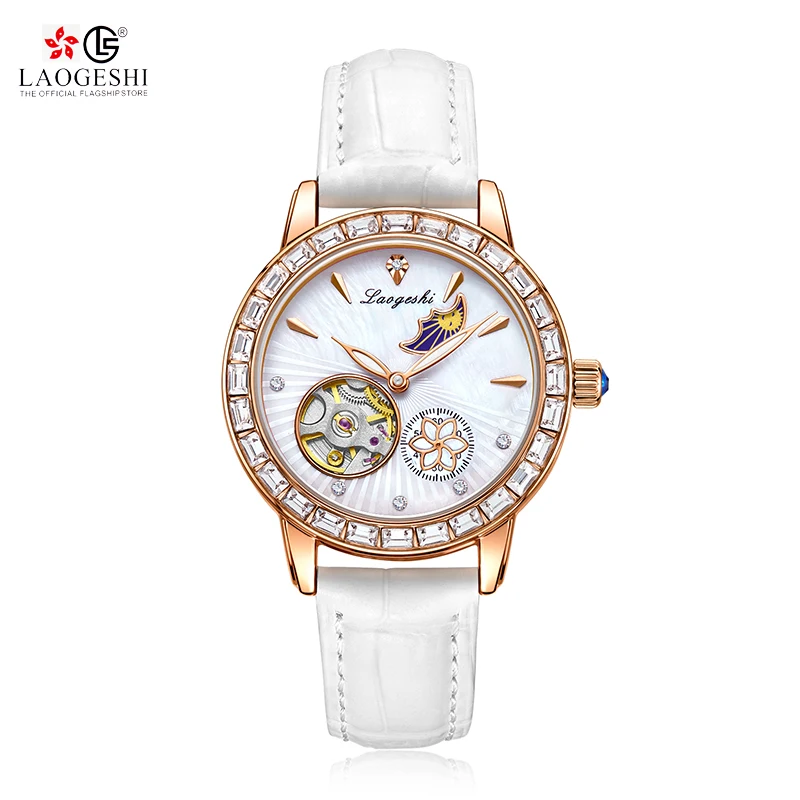 New Brand LAOGESHI 1009 Ladies Automatic Watches Buy Online Rose Gold Wristwatches Leather Strap Waterproof Women Watches Luxury