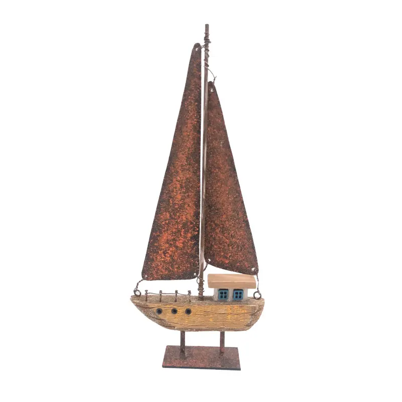 YBOX handmade wooden yellow boat with iron vintage home decoration boat