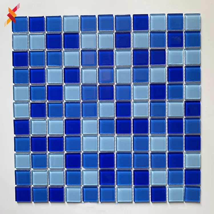 Cheap Foshan Factory Price Blue Square Glossy Surface Glass Mosaic Tile For Swimming Pool 25x25mm