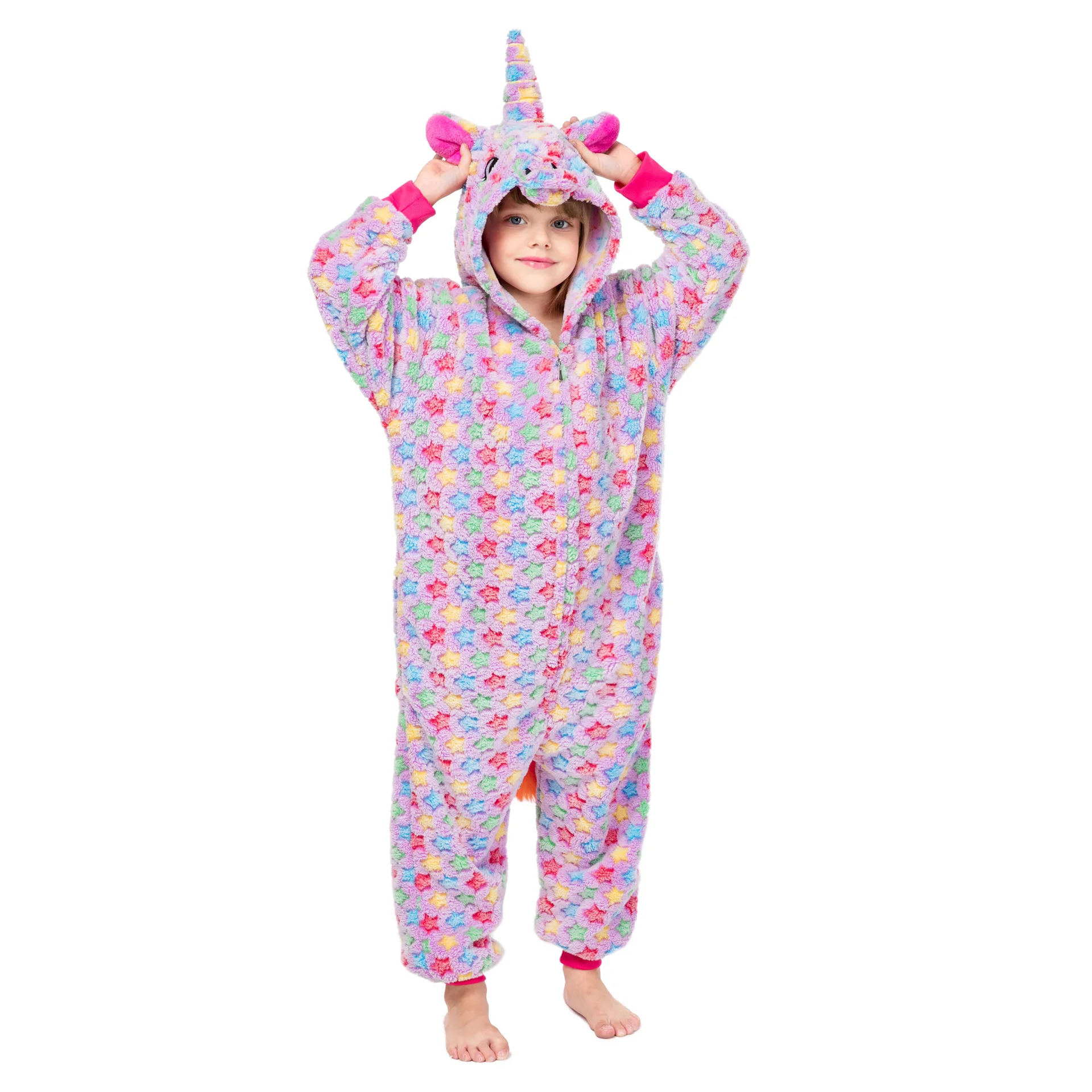 Kigurumi Unicorn nightclothes Flannel Home Wear Suit Animal Pajamas Winter nightgown Cartoon Hooded Kids sleepwear