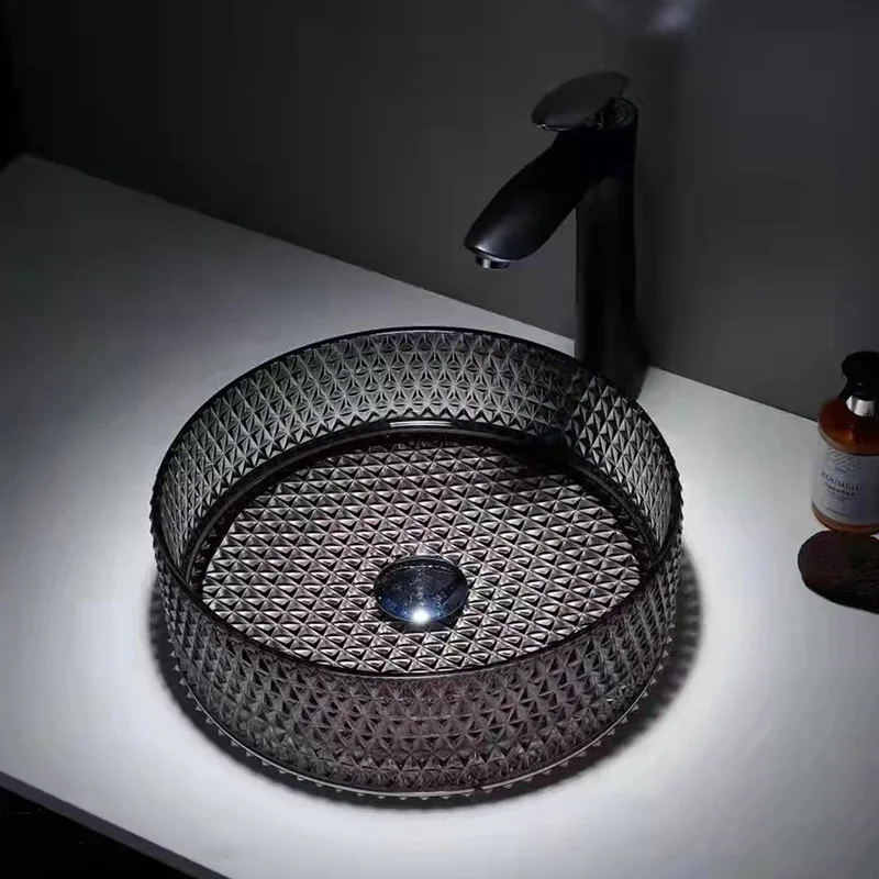 Serene Countertop Sinks Black Round Diamond Crystal Sink Glass Wash Basin Light Luxury Bathroom Face Basin Vanity Sink Faucet