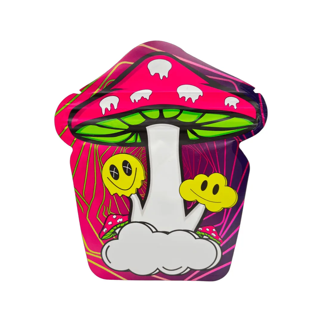 Custom Logo Irregular Shape Packaging Resealable Heat Seal Mylar Sachet Special Shape Die Cut Mushroom Mylar Bags 3.5G