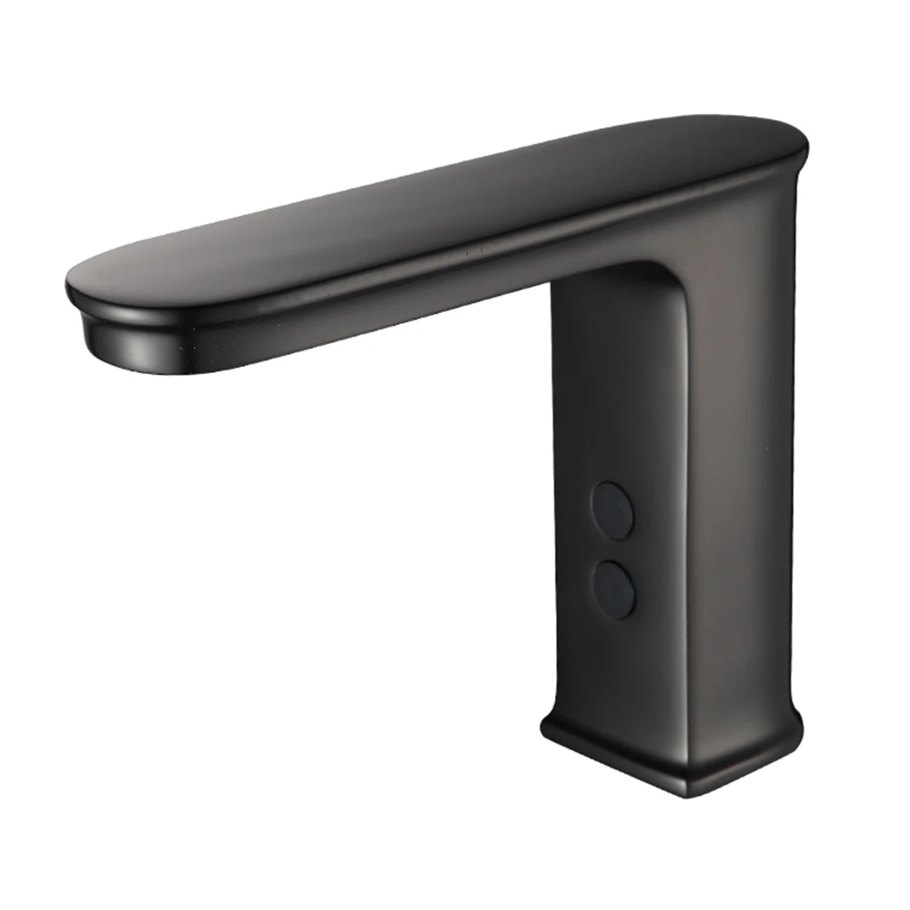 Black negro automatic smart basin faucet taps body full brass copper mixer water cold & hot ac 220 v dc battery saving power