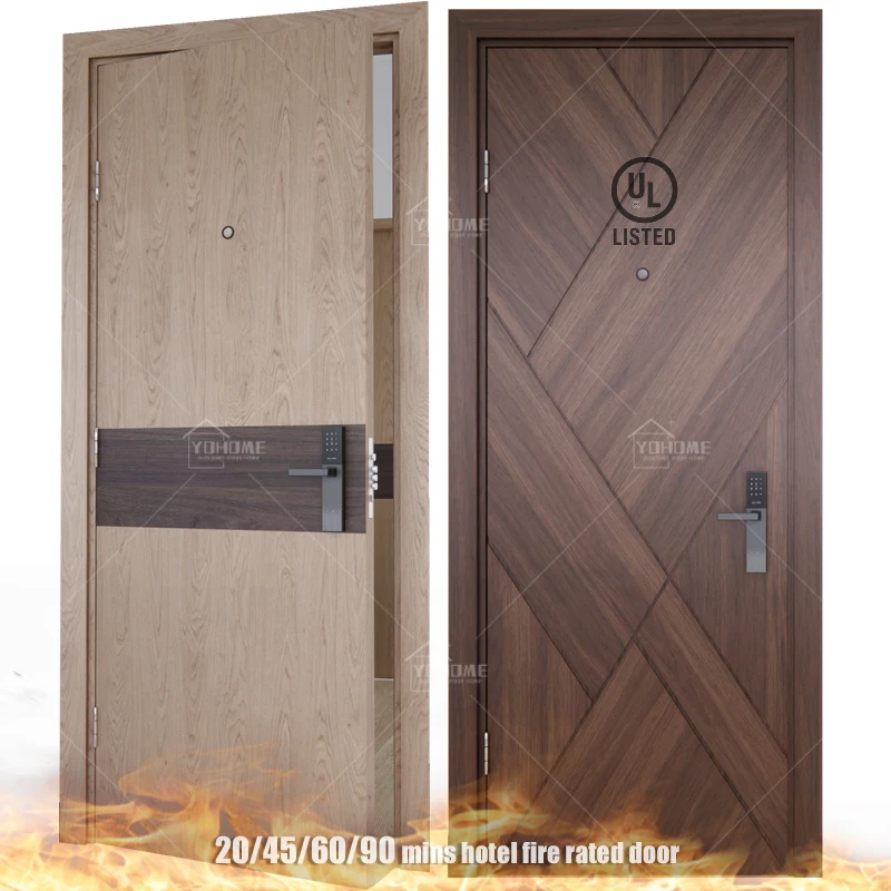 Shanghai fire doors mineral core apartment wooden doors design 20 30 45 60 mins wooden doors for hotel rooms