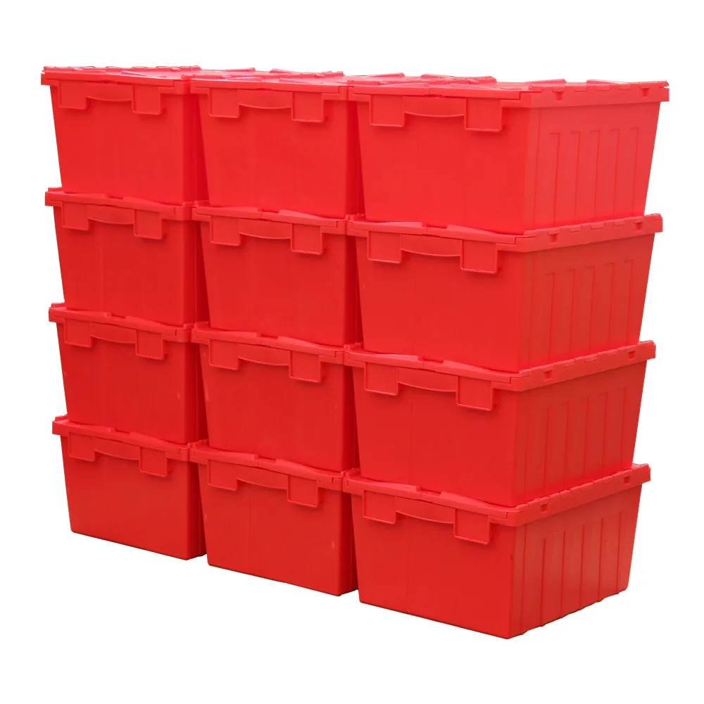 80L Large size heavy duty plastic warehouse storage moving tote box with attached lid