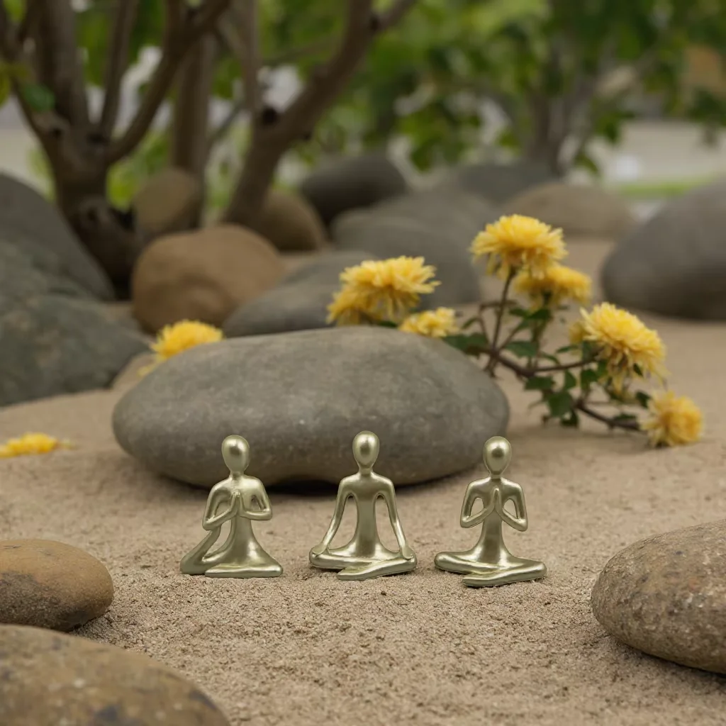 Set of 3 Resin Zen Yoga Statues Gold Meditation Figurines with Color-Changing Feature for Bookshelf Home Decor