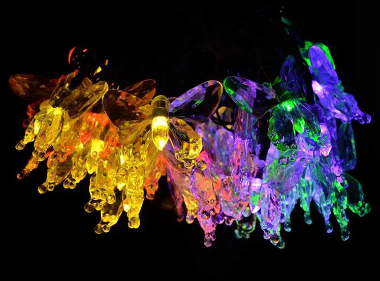 Гирлянды на солнечной батарее, водонепроницаемая лента, уличный садовый декор, светодиодные струны с бабочками