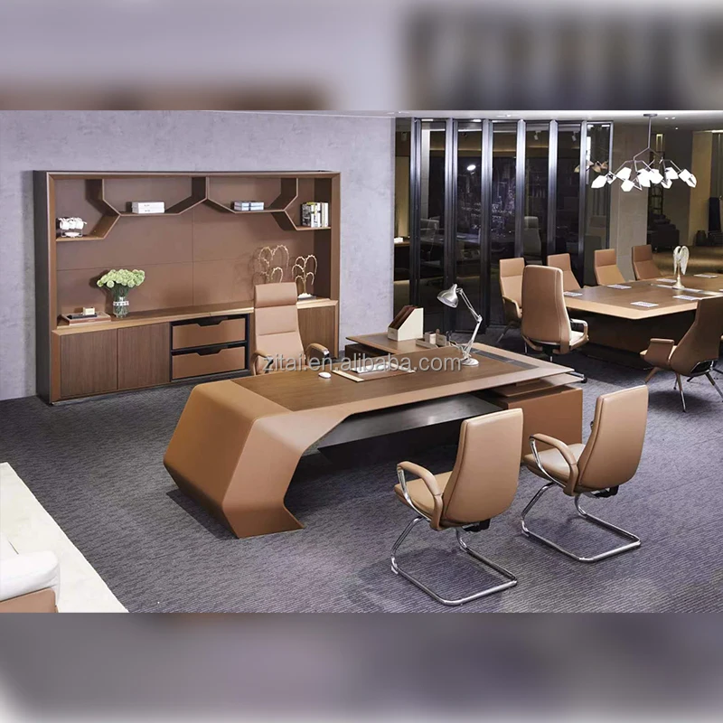 Zitai High Quality Designer Office Furniture Modern CEO Office Table MDF Cover Executive Office Desk With Veneer And PU Leather