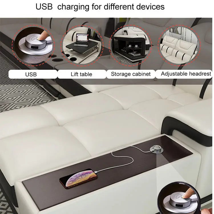 2022 cheap living room furniture sofas sectionals L shape leather sofa set with customize material function table