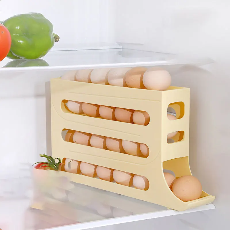 New Arrival 4-Layer Automatic 30 Rolling Egg Dispenser Egg Holder For Fridge