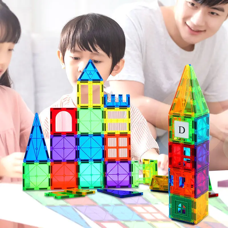 Kids Magnet Toys Magnet Building Tiles 3D Clear Color DIY STEM Magnetic Building Blocks Set Educational Toys for Kids