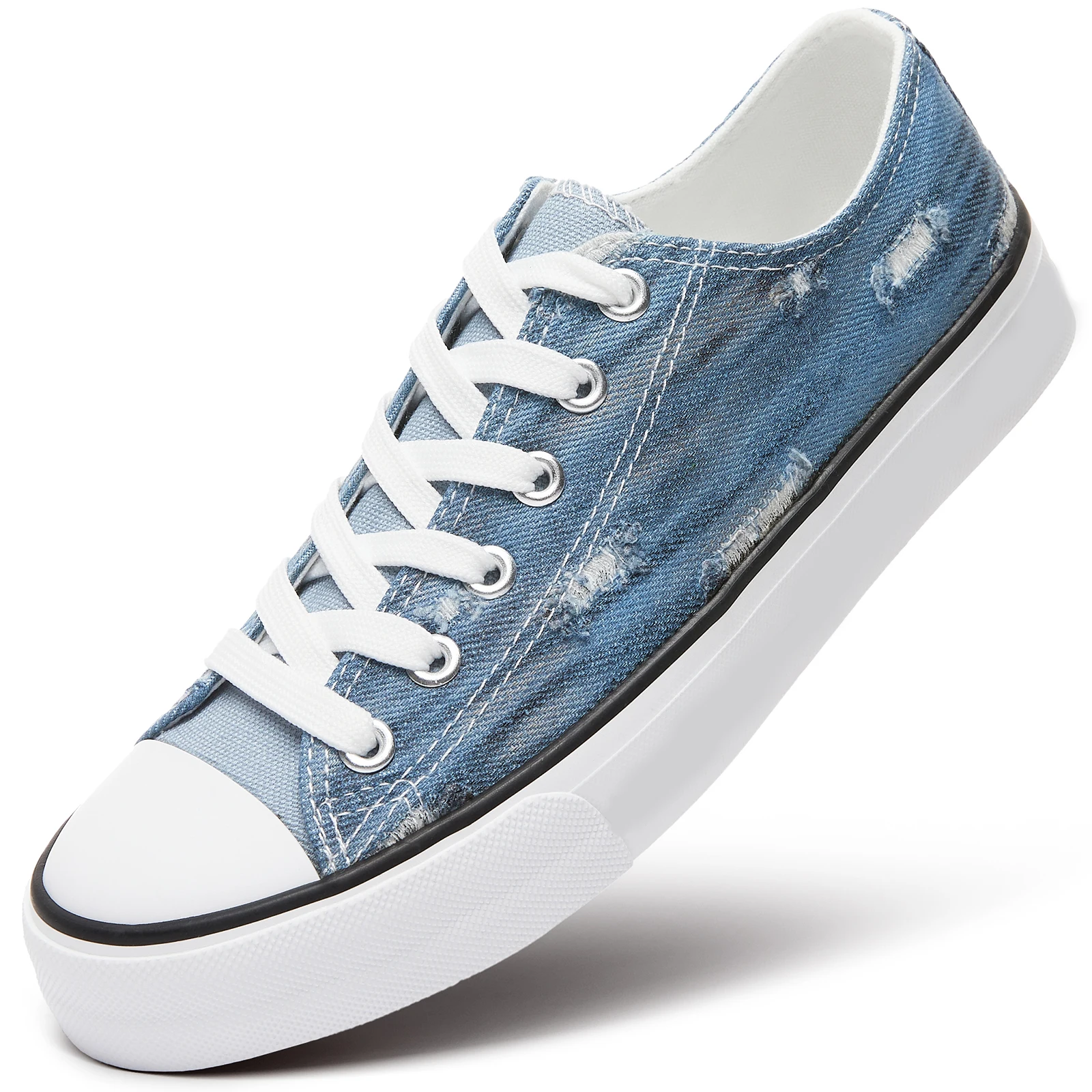 KH Wenzhou Factory Fashionable Ripped Denim Upper Classic Customized Logo Vulcanized Canvas Shoes For Men