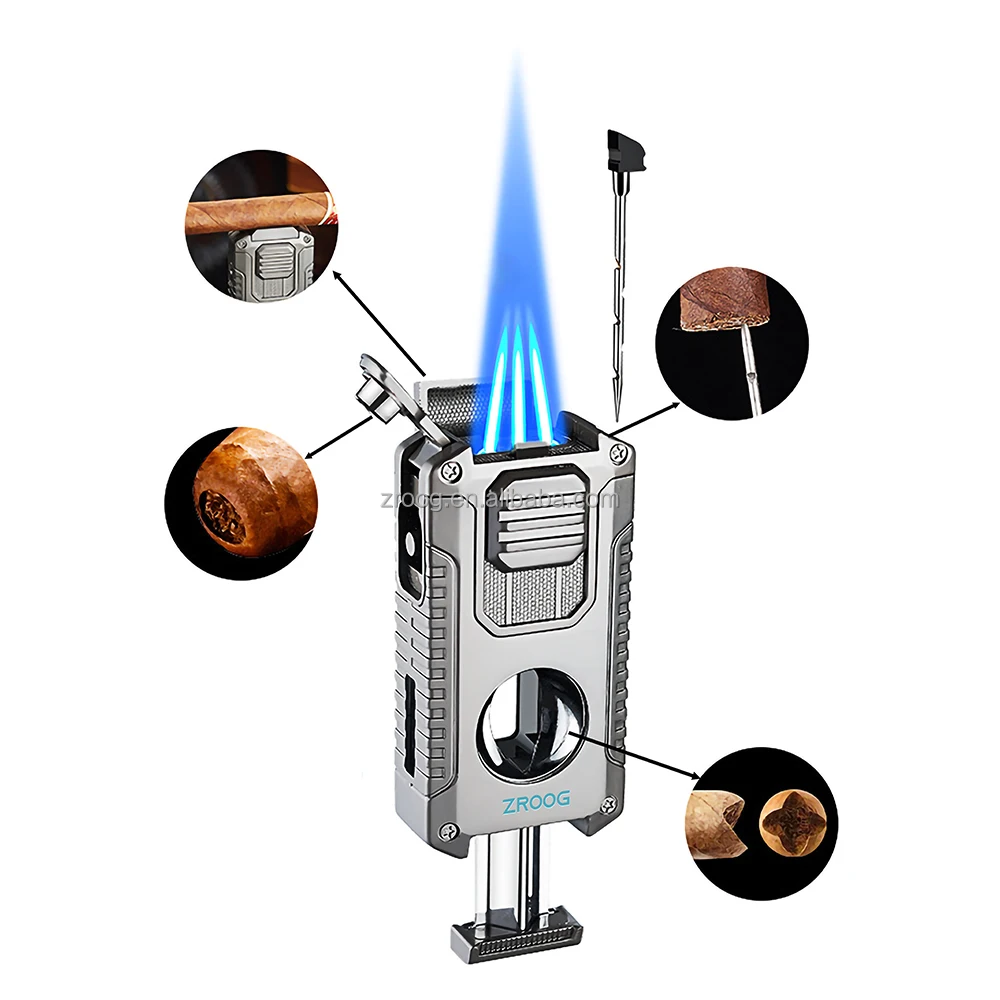 Multi-Functional Cigar Lighter Accessories 4-in-1 Stylish Windproof Refillable Cool Lighters for Travel