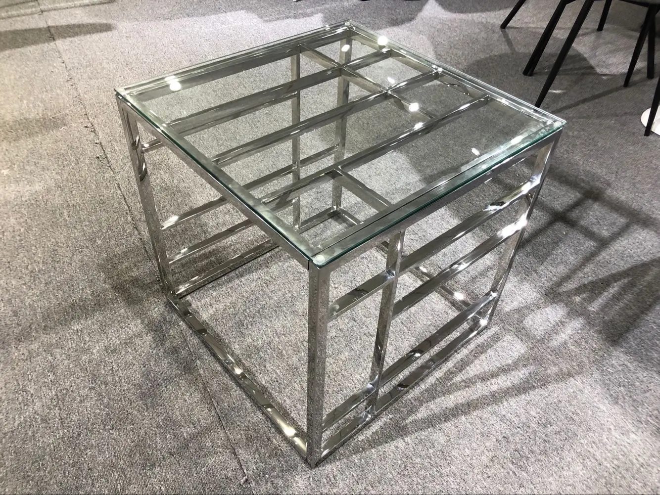 2024 modern luxury home furniture clear glass stainless steel coffee table living room furniture coffee table sets home decor