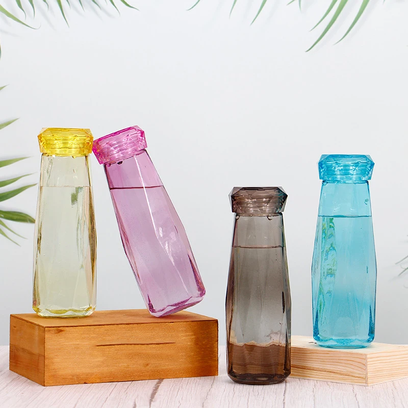 Crystal Infused Gem Water Bottle Wellness Glass water bottle wholesale Coloured stone glass water bottle